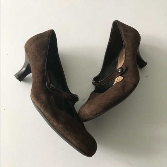 Franco Sarto Mary Jane 2" Heels Quilted Brown Suede Pump Womens‎ Size 8.5 - Picture 1 of 7